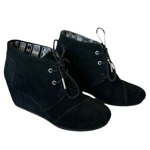 Toms Kala Desert Ankle Boots Black Suede Wedge Heel Booties Women's Size 8.5